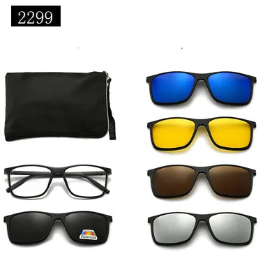 5-in-1 Polarized Magnetic Clip-On Sunglasses for Men & Women – Optical Frame with Magnet Clip-On Sun Glasses Robb