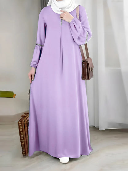 Long-Sleeve Abaya – Middle Eastern Sequin Sun Skirt Dress for Women, Polyester Casual Wear