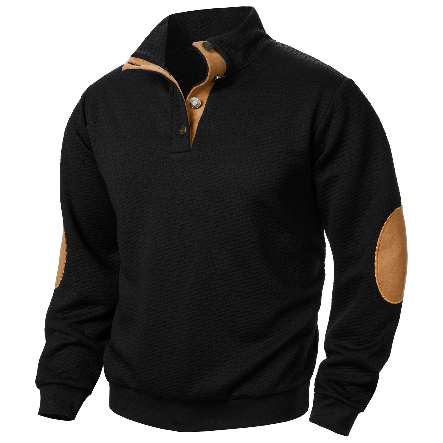 Men's Casual Standing Collar Pullover Sweatshirt - Windproof Button-Up Design for Everyday Comfort Caleb