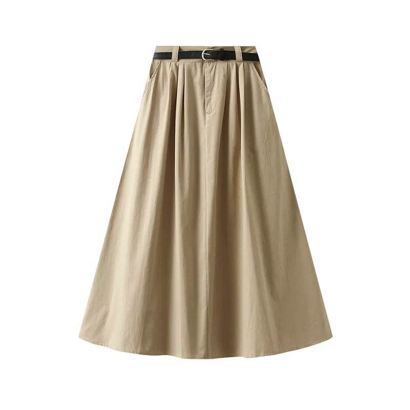 Women's Cargo Skirt with Belt | Vintage High-Waist A-Line Midi Skirt for Spring & Summer Cristy