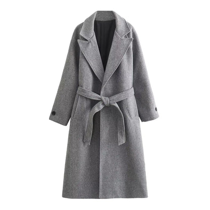 Elegant Long Sleeve Fall Overcoat – Women's Belted Vintage Coat Audrey