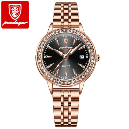 POEDAGAR Women's Rose Gold Luxury Watch – Diamond-Accented Ladies Waterproof Stainless Steel Quartz Wristwatch with Date Display Jocelyn