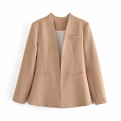Women's Casual Long Sleeve Suit Jacket - All-Match Lapel-Free Blazer with Shoulder Pads Clemence