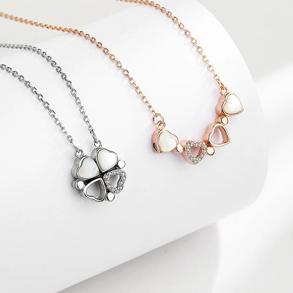 925 Sterling Silver Magnetic Four-Leaf Clover Necklace – Heart-Shaped Pendant Love Jewelry for Women and Girls Gift Cimorene