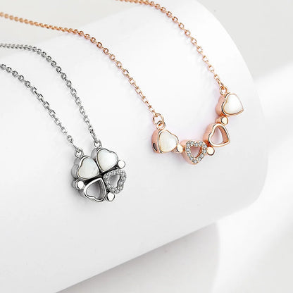 925 Sterling Silver Magnetic Four-Leaf Clover Necklace – Heart-Shaped Pendant Love Jewelry for Women and Girls Gift Cimorene