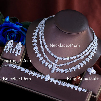 4pcs Luxury Triple-Layered Flower Jewelry Set – Necklace, Earrings & Tassel | Big Middle East Bridal Wedding Jewelry for Women Édith-Marie