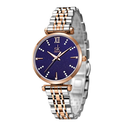 Shengke Women’s Stainless Steel Watch – Black Waterproof Quartz Wristwatch for Easy Matching Prudence