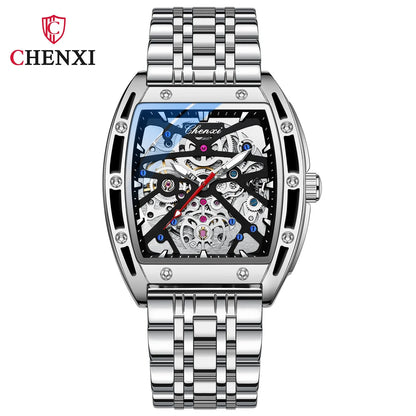 CHENXI 8885 Fully Hollow-Out Mechanical Watch – Men’s Stainless Steel Skeleton Automatic Business Watch, Waterproof