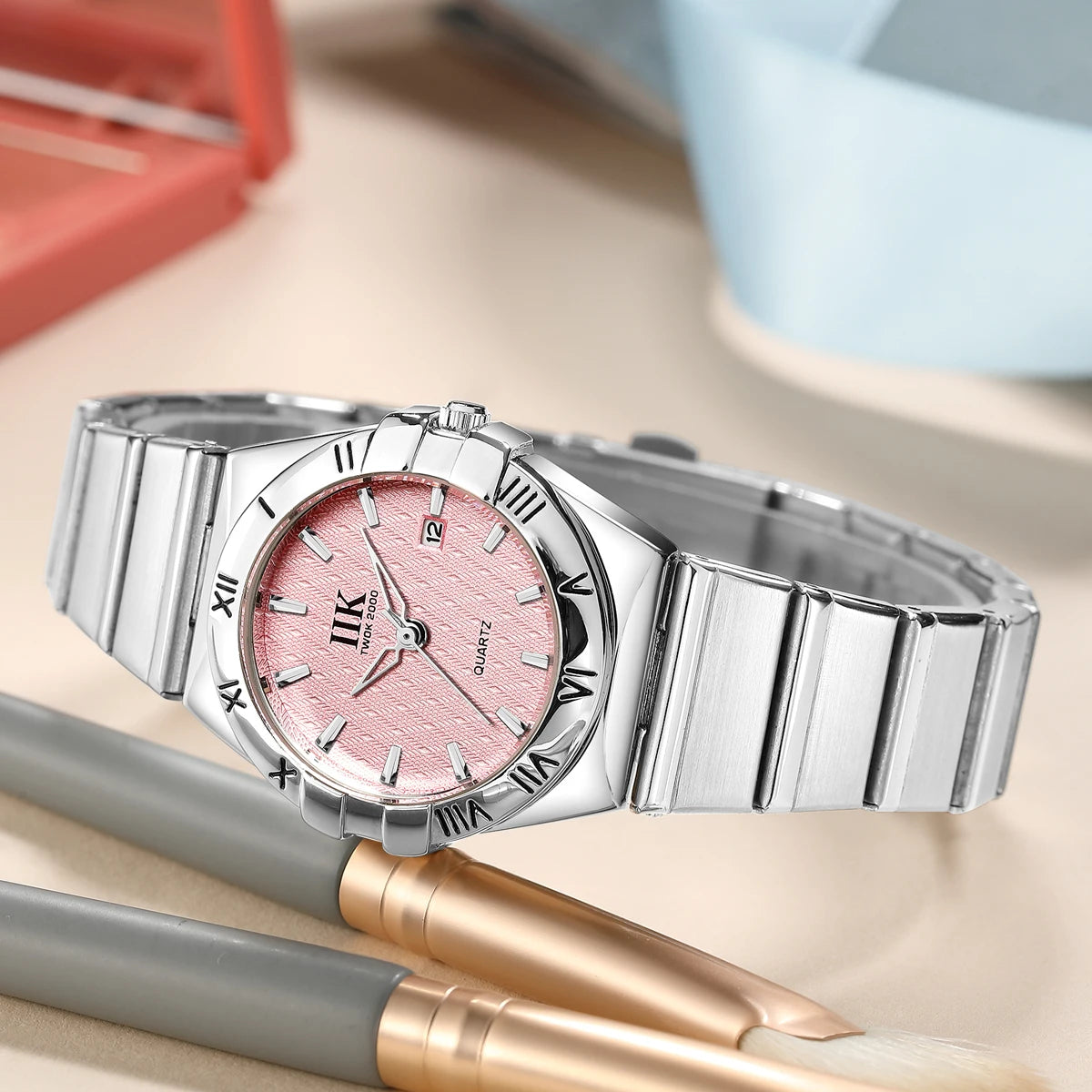 Stylish IIK GB990L Women's Wristwatch – Waterproof Quartz Stainless Steel Watch in Blue, Pink, White, and Black Marilla