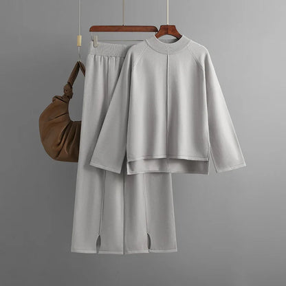 Women's Knitted Loose-Fit Pullover Sweater & Wide-Leg Pants Set – Solid Color, Casual Knitwear for Home and Lounge Ashlyn