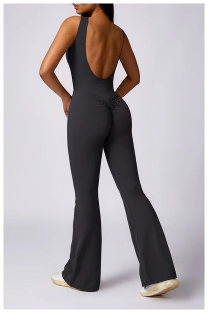 Women’s Scrunch Butt Flare Jumpsuit – Tummy Control Skinny‑Fit Workout Bodysuit for Gym & Casual Wear Assunta