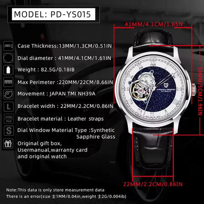 PAGANI DESIGN PD‑YS015 Men’s Automatic Watch – 41mm Fashion Mechanical Wristwatch, Japan NH39 Movement, 10Bar Waterproof, Leather Strap