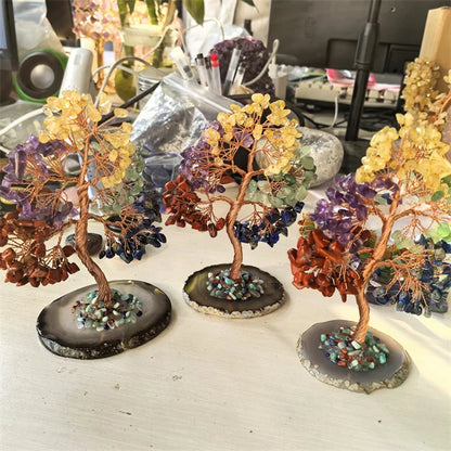 15-16cm 5 Chakra Crystal Money Tree with Agate Coaster – Natural Gemstone Chips for Decor & Energy Balance