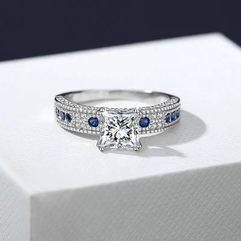 Fine Jewelry | S925 Sterling Silver Princess Cut Moissanite Diamond Ring | VVS1 Clarity Engagement & Wedding Band Gillian