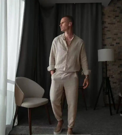 Men's Spring & Fall Two-Piece Suit | Casual Long-Sleeve Stand Collar Top & Pants Tobby