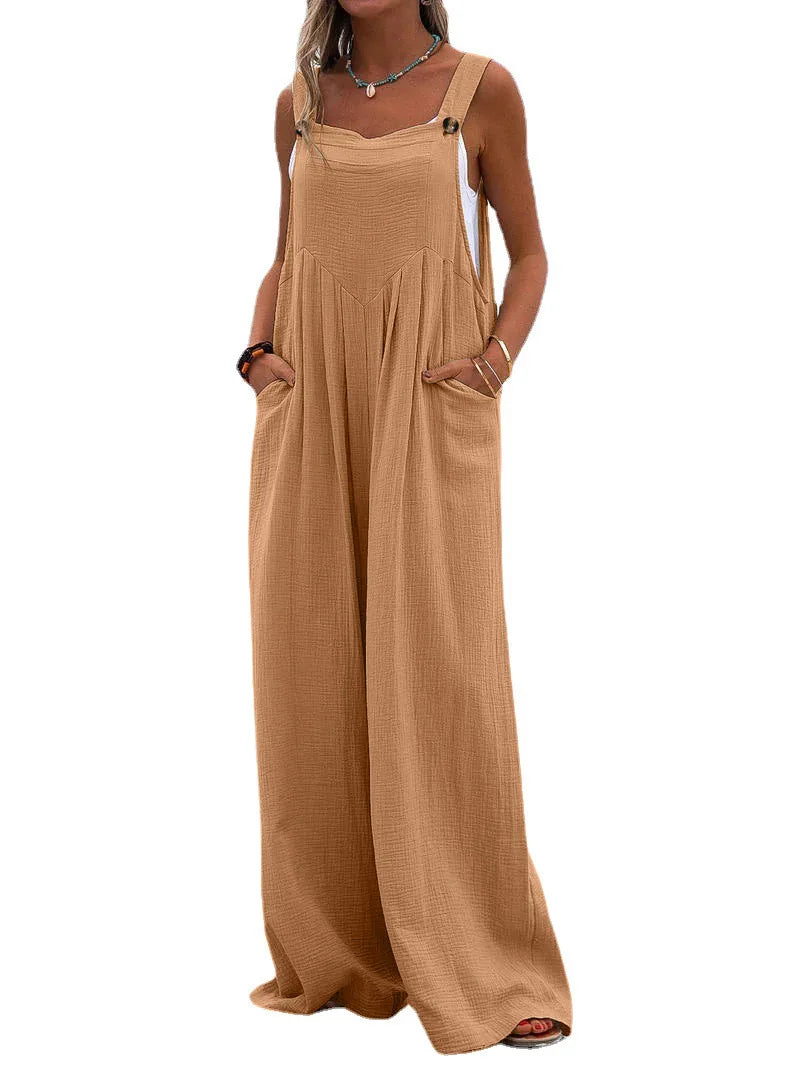 Women's Wide-Leg Overalls | Casual Cotton Linen Baggy Jumpsuit Shaina