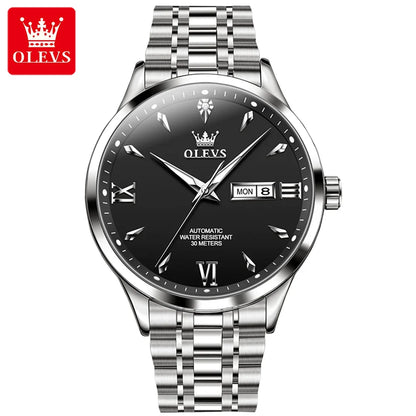 OLEVS 9956 Men's Automatic Watch - Stainless Steel, Waterproof, Mechanical, Double Calendar, Business Style