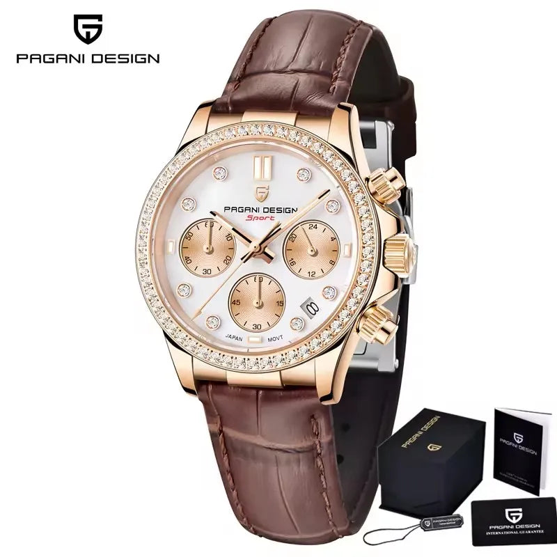 PAGANI DESIGN 1730 – Luxury Women's Quartz Chronograph Watch, Waterproof Dress Wristwatch with Original VD55 Movement
