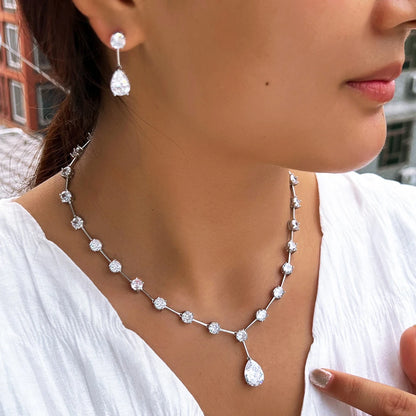 Sparkling White Cubic Zirconia Water Drop Necklace & Earrings – Big Chunky Bridal Jewelry Set for Women | Wedding Accessories Ludivine
