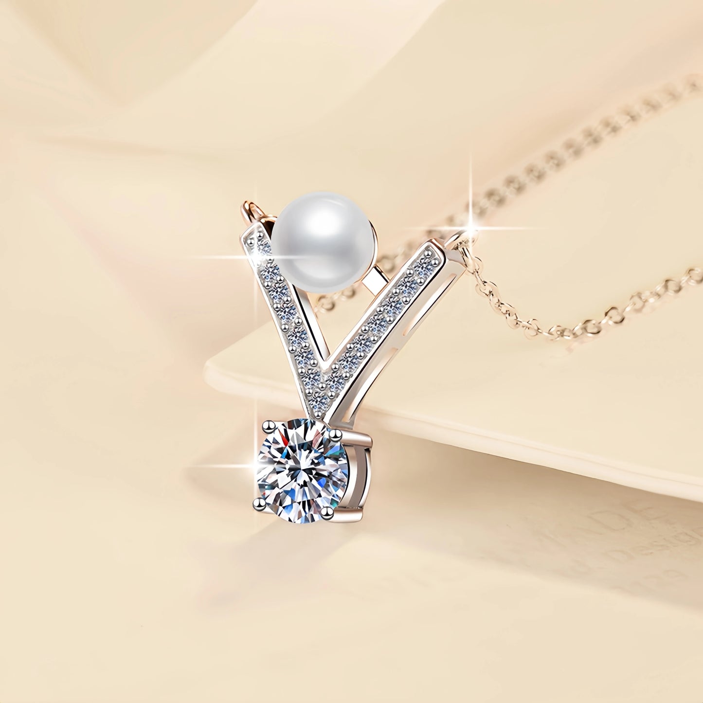 S925 Sterling Silver Moissanite & Pearl Jewelry Set – 0.5ct D Color VVS1 Earrings & Necklace for Women Yna