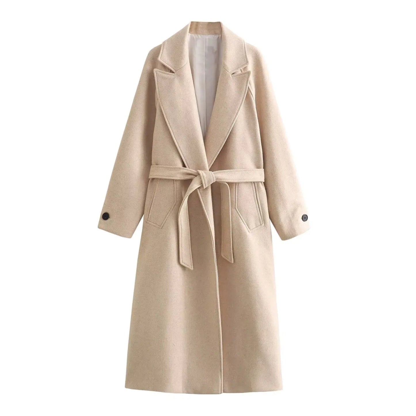 Elegant Long Sleeve Fall Overcoat – Women's Belted Vintage Coat Audrey