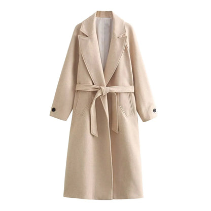 Elegant Long Sleeve Fall Overcoat – Women's Belted Vintage Coat Audrey