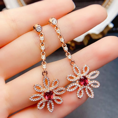 925 Sterling Silver Natural Garnet Earrings – Wholesale Gemstone Jewelry for Women | Handmade Red Crystal Birthstone Earrings