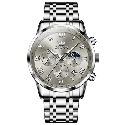OLEVS 5529 Chronograph Watch – Waterproof Stainless Steel Luminous Sports Watch for Men