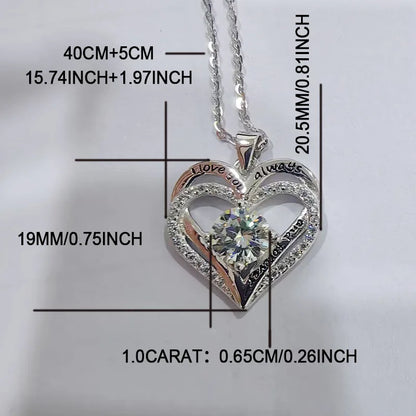 925 Sterling Silver 1 Carat Moissanite Double Love Pendant Necklace – Unique Fashion Jewelry, Perfect Holiday Gift for Girlfriend, Wife, or Mother Simone
