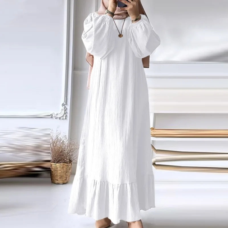 Women's Robe Dress – Spring & Autumn Fashion, Long Sleeve Ruffle Abaya, Casual A-Line Mid-East Style