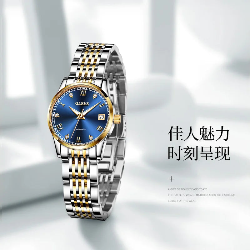 OLEVS 6602 Women's Luxury Automatic Skeleton Watch - Elegant Mechanical Fashion Timepiece for Ladies