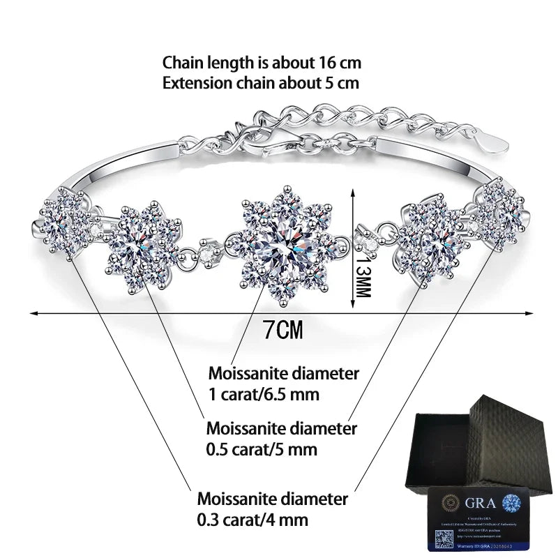 1CT Moissanite Snowflake Bracelet – Luxurious 925 Sterling Silver, Rhodium-Plated Fashion Jewelry Georgia