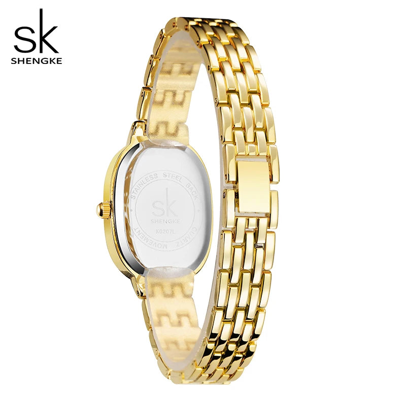 Shengke Women's Luxury Oval Crystal Watch – Elegant Diamond-Accented Fashion Wristwatch with Alloy Bracelet for Girls and Women