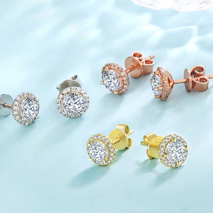 Luxury 1CT D Color VVS1 Moissanite Stud Earrings – GRA Certified Halo Flower Design, 925 Sterling Silver