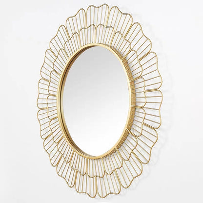 Large Round Gold Wall Mirror – Modern Iron Frame Decorative Wall Hanging for Living Room and Home Furniture
