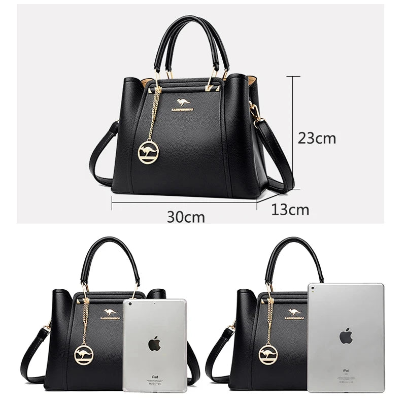 Luxury Leather Handbags for Women - Designer 3-Layer Shoulder & Crossbody Bags, Large Capacity Customized Tote
