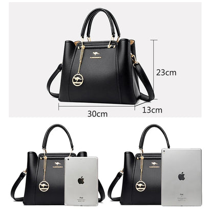 Luxury Leather Handbags for Women - Designer 3-Layer Shoulder & Crossbody Bags, Large Capacity Customized Tote