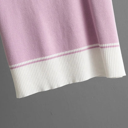 Women's Casual Two-Piece Set – Color-Block Round-Neck Short-Sleeve Knitted Top & Matching Bottom Beth