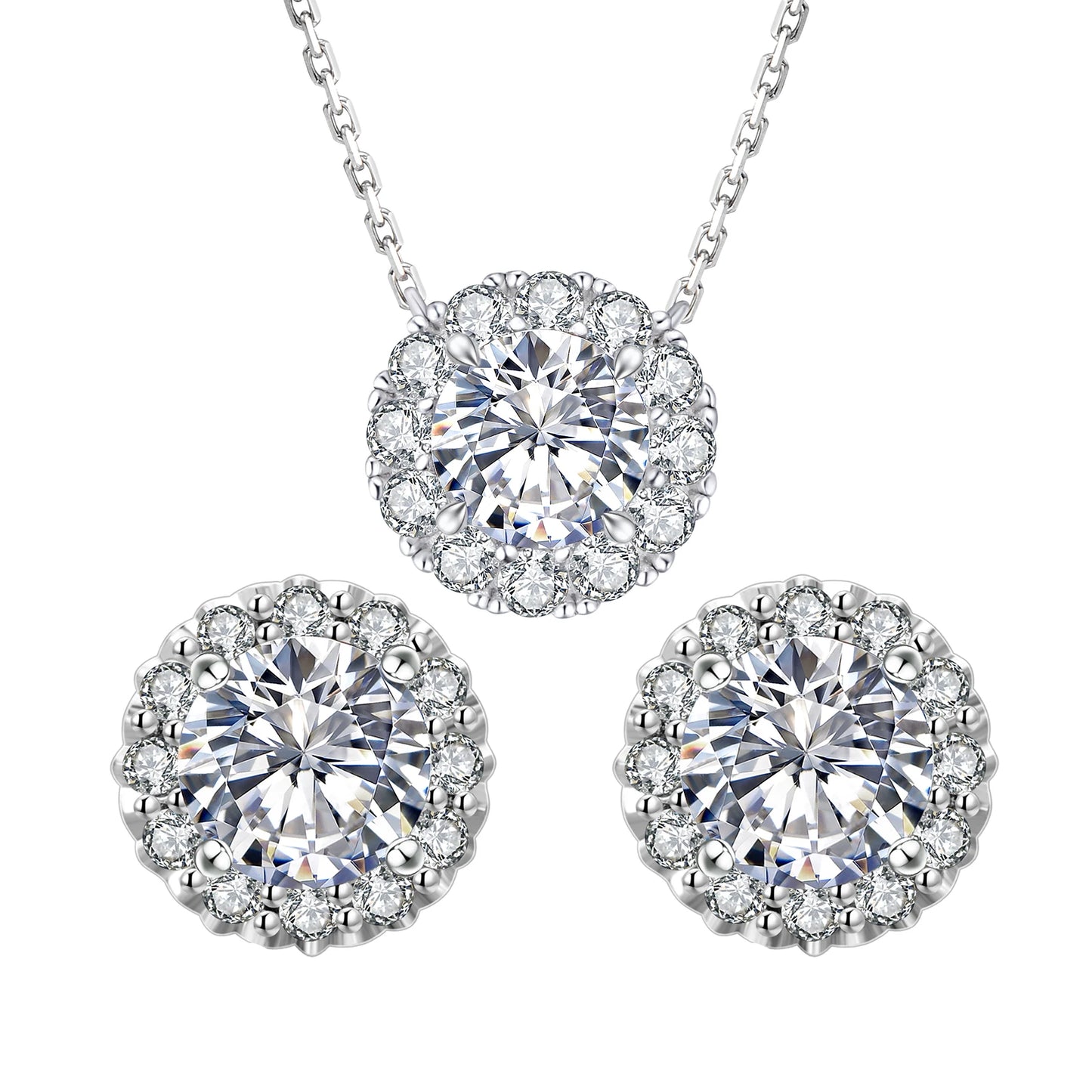 Moissanite Earrings and Pendant Necklace Jewelry Set – Gold-Plated Stud Earrings in 925 Sterling Silver for Women