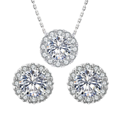 Moissanite Earrings and Pendant Necklace Jewelry Set – Gold-Plated Stud Earrings in 925 Sterling Silver for Women