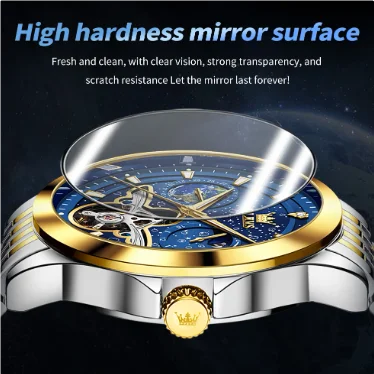 OLEVS 6705 Men's Automatic Watch – Luminous Waterproof Timepiece with Starry Sky Dial & Moon Phase Design
