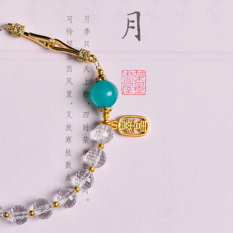 High-Quality White Crystal & Sea Blue Amazonite Beaded Bracelet – Trendy Natural Crystal Energy Healing Jewelry