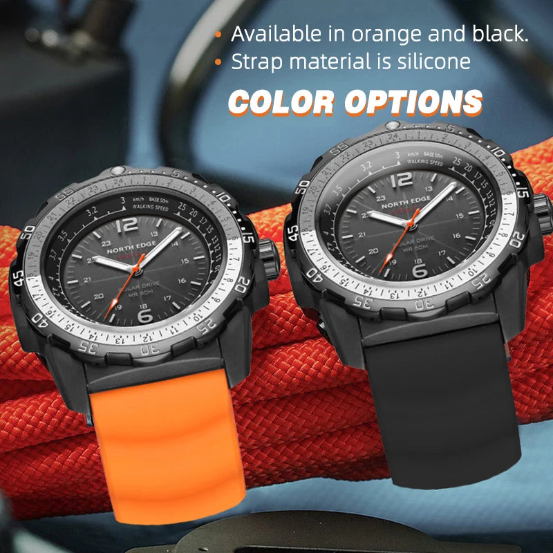 North Edge Evoque 2 Solar-Powered Waterproof Watch – Luminous Men’s Watch with Speed Measurement