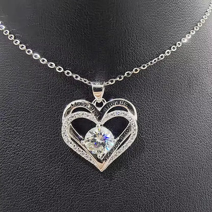 925 Sterling Silver 1 Carat Moissanite Double Love Pendant Necklace – Unique Fashion Jewelry, Perfect Holiday Gift for Girlfriend, Wife, or Mother Simone
