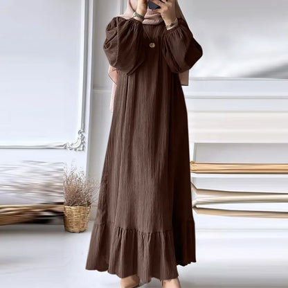 Women's Robe Dress – Spring & Autumn Fashion, Long Sleeve Ruffle Abaya, Casual A-Line Mid-East Style
