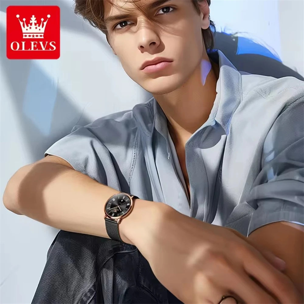 OLEVS 5623 Fashion Quartz Watch – Stainless Steel Band, Luminous Round Dial & Calendar Feature