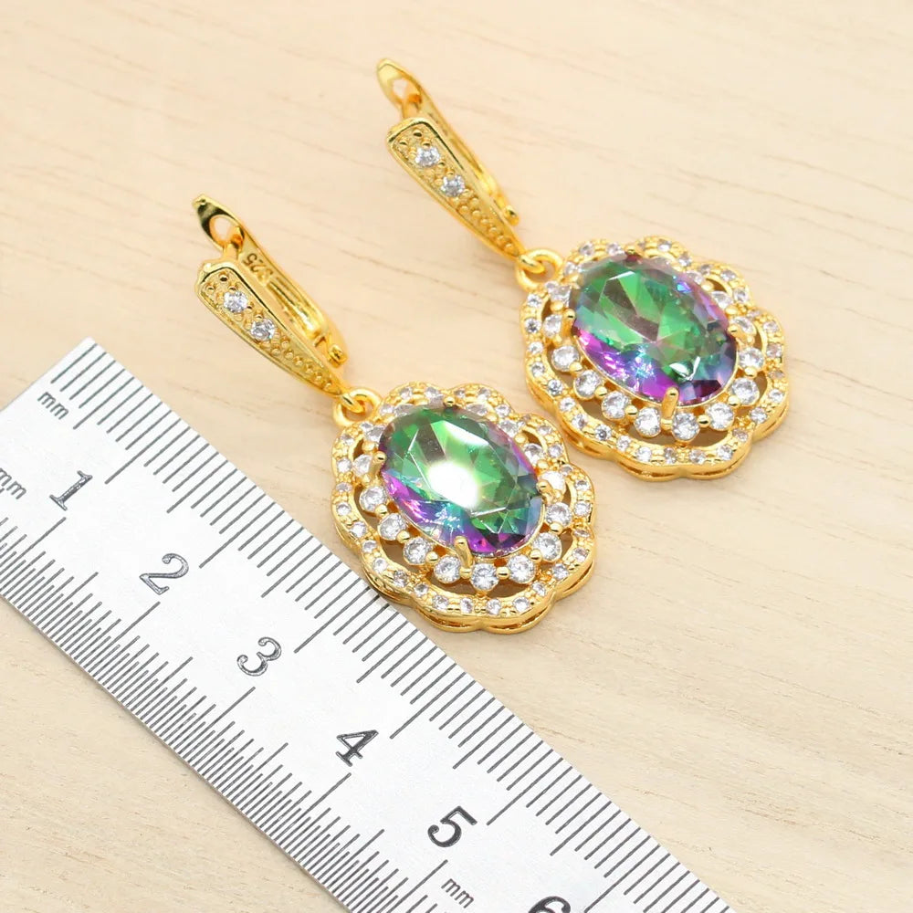 Rainbow Stones Gold Jewelry Set for Women – Bracelet, Earrings, Necklace, and Ring | Perfect Gift for Parties & Birthdays Priscille