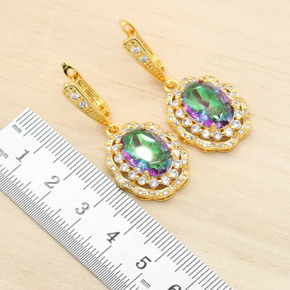Rainbow Stones Gold Jewelry Set for Women – Bracelet, Earrings, Necklace, and Ring | Perfect Gift for Parties & Birthdays Priscille