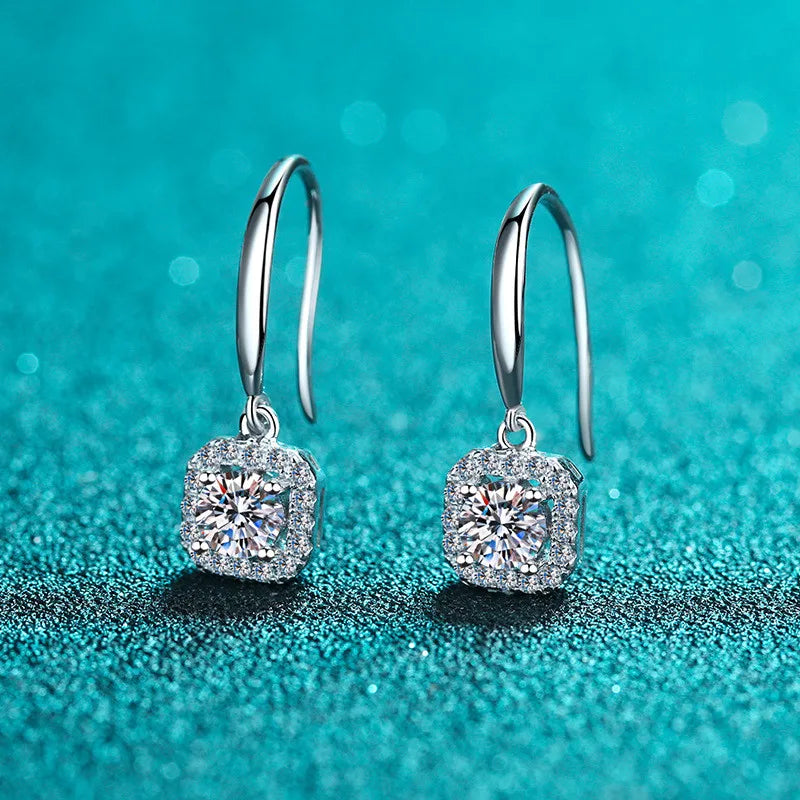 925 Silver Moissanite Cushion-Cut Drop Earrings | 1-Carat D-Color Sparkling Jewelry Sienna