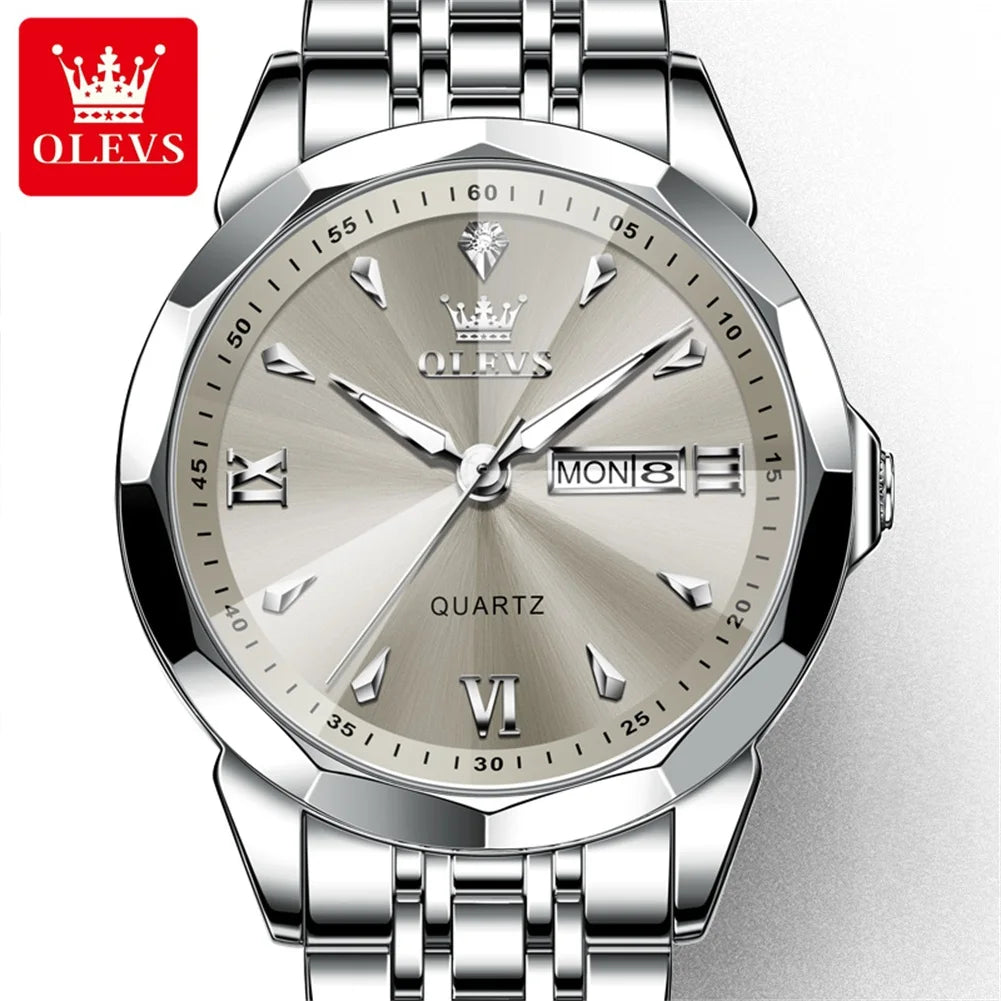 OLEVS 9998 Quartz Watch For Men & Women – Original Stainless Steel Band, Waterproof, with Calendar
